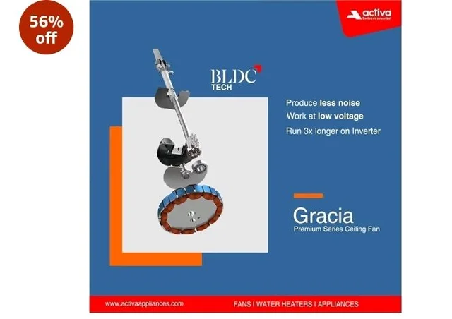 ACTIVA Gracia 1200mm Ceiling Fan with LED Light | 5 Star Energy Saving BLDC Motor | Remote Control, Reversible Mode & Timer | 3 Blade High Speed Ceiling Fan | 4 Year Warranty | Sparkle Blue