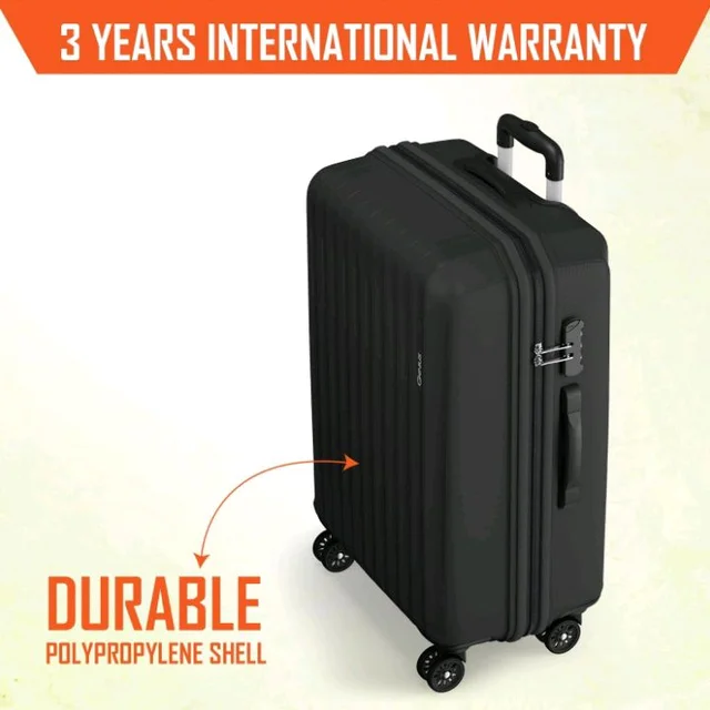 Safari Medium Genius Alley 66cm Size Check-in Trolley Bag Hard Case Polypropylene, 4 Spinner Wheels, 360 Degree Wheeling Luggage, Travel Bag, Suitcase for Travel, Trolley Bags for Travel, Black
