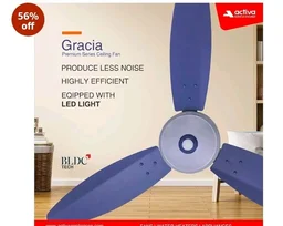 ACTIVA Gracia 1200mm BLDC Ceiling Fan with LED Light, 28W Energy Saving BEE 5 Star Rated Motor, 3 Wider Blades, Full Remote Control, Silent Operation come with 5 Year Warranty (Sparkle Blue)