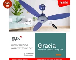 ACTIVA Gracia 1200mm BLDC Ceiling Fan with LED Light, 28W Energy Saving BEE 5 Star Rated Motor, 3 Wider Blades, Full Remote Control, Silent Operation come with 5 Year Warranty (Sparkle Blue)