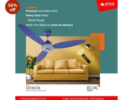 ACTIVA Gracia 1200mm BLDC Ceiling Fan with LED Light, 28W Energy Saving BEE 5 Star Rated Motor, 3 Wider Blades, Full Remote Control, Silent Operation come with 5 Year Warranty (Sparkle Blue)