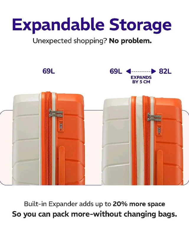 Provogue Cascade Hard-Sided PP 65 Cm Trolley Bags for Travel Medium Size | Expandable Luggage Suitcase with 8 Wheels | Combination Lock | 5 Year Warranty (Timberwolf Grey/Burnt Orange)
100+ bought in past month