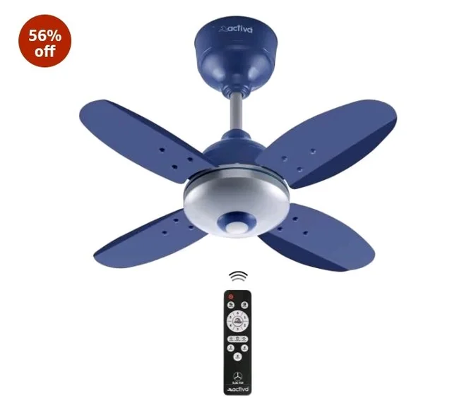 ACTIVA Gracia 600 MM BLDC Ceiling Fan | 4 Blades | 28 Watt | Noiseless Motor with LED Light | Remote Control | Reversible Mode, Timer, Energy Saving, come with 5 Years Warranty (Sparkle Blue)