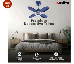 ACTIVA Gracia 600 MM BLDC Ceiling Fan | 4 Blades | 28 Watt | Noiseless Motor with LED Light | Remote Control | Reversible Mode, Timer, Energy Saving, come with 5 Years Warranty (Sparkle Blue)