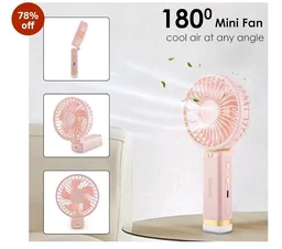 Gesto Portable Fan Rechargeable with LED Light – Foldable Mini Fan, Small Fan,USB Charging Hand Fan with 1200mAh Battery & 3 Speed Modes | Travel, Makeup, Kitchen,Women’s Personal Pankhaa - Pink