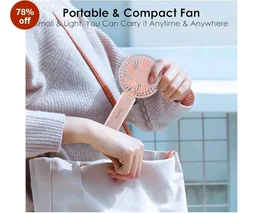 Gesto Portable Fan Rechargeable with LED Light – Foldable Mini Fan, Small Fan,USB Charging Hand Fan with 1200mAh Battery & 3 Speed Modes | Travel, Makeup, Kitchen,Women’s Personal Pankhaa - Pink