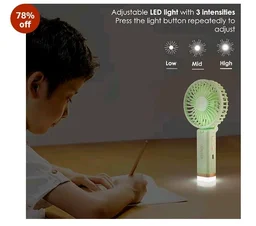 Gesto Portable Fan Rechargeable with LED Light – Foldable Mini Fan, Small Fan,USB Charging Hand Fan with 1200mAh Battery & 3 Speed Modes | Travel, Makeup, Kitchen,Women’s Personal Pankhaa - Green