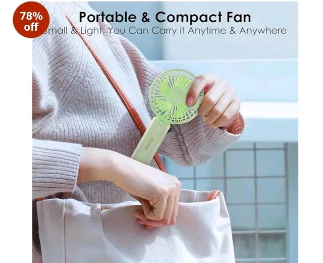 Gesto Portable Fan Rechargeable with LED Light – Foldable Mini Fan, Small Fan,USB Charging Hand Fan with 1200mAh Battery & 3 Speed Modes | Travel, Makeup, Kitchen,Women’s Personal Pankhaa - Green