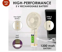 Gesto Portable Fan Rechargeable with LED Light – Foldable Mini Fan, Small Fan,USB Charging Hand Fan with 1200mAh Battery & 3 Speed Modes | Travel, Makeup, Kitchen,Women’s Personal Pankhaa - White