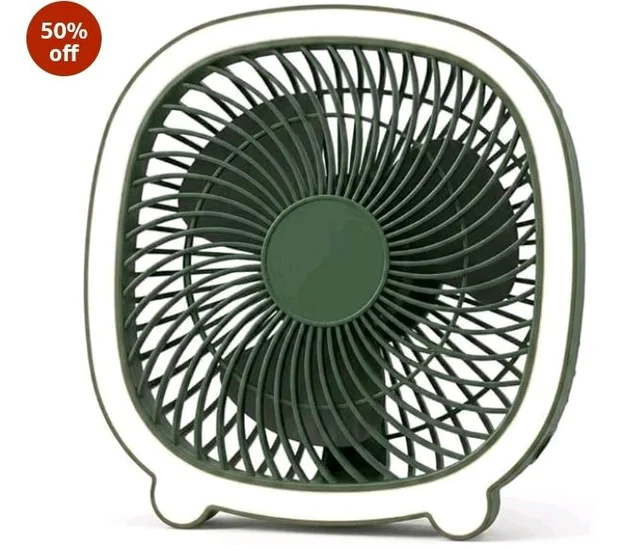 Portable Rechargeable USB Desk Fan with LED Light and Adjustable Speeds Quiet Personal Cooling Fan for Office Study Table Home Travel Compact Lightweight High Speed Mini Desktop Fan White Small Size