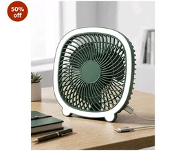 Portable Rechargeable USB Desk Fan with LED Light and Adjustable Speeds Quiet Personal Cooling Fan for Office Study Table Home Travel Compact Lightweight High Speed Mini Desktop Fan White Small Size