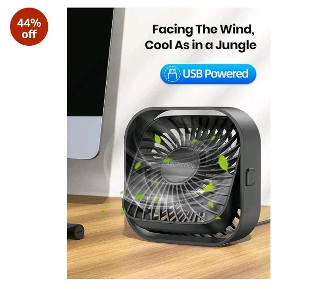 ARCTICOOL Small Table Fan, Mini USB Desk Fan, Strong Airflow & Quiet, USB Powered, 3 Speeds Wind Small USB Fan for Desk, 360° Rotatable for Home Office Table Desktop (4 Inch)