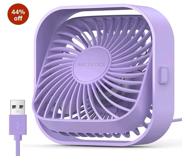 ARCTICOOL Small Table Fan, 4 Inch Mini USB Desk Fan, Strong Airflow & Quiet, USB Powered Table Desktop, 3 Speeds Wind Small USB Fan for Desk, 360° Rotatable for Home Office (Purple)