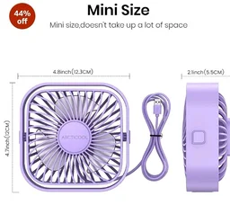 ARCTICOOL Small Table Fan, 4 Inch Mini USB Desk Fan, Strong Airflow & Quiet, USB Powered Table Desktop, 3 Speeds Wind Small USB Fan for Desk, 360° Rotatable for Home Office (Purple)