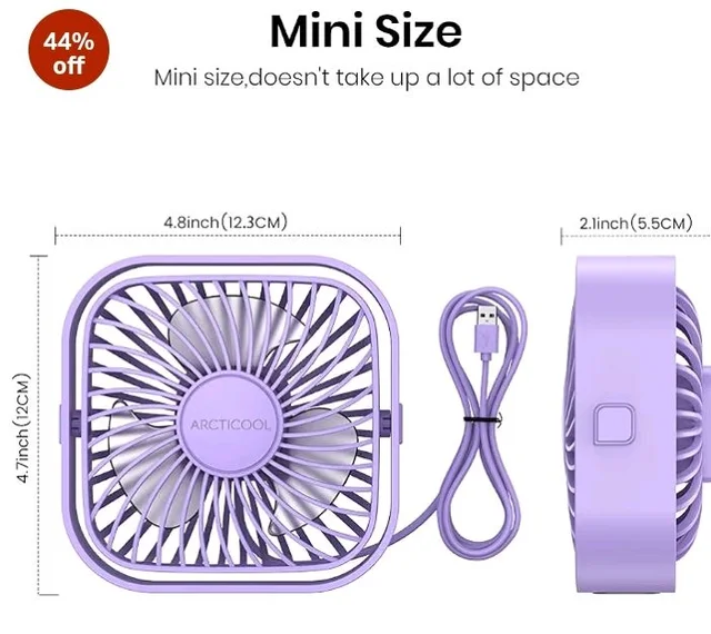 ARCTICOOL Small Table Fan, 4 Inch Mini USB Desk Fan, Strong Airflow & Quiet, USB Powered Table Desktop, 3 Speeds Wind Small USB Fan for Desk, 360° Rotatable for Home Office (Purple)