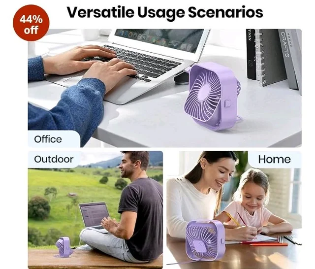 ARCTICOOL Small Table Fan, 4 Inch Mini USB Desk Fan, Strong Airflow & Quiet, USB Powered Table Desktop, 3 Speeds Wind Small USB Fan for Desk, 360° Rotatable for Home Office (Purple)