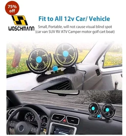 Woschmann Mitchell 12V DC Electric Car Fan for Dashboard, Double Head Cooling Electric Fan, 360 Degree Rotatable Small Fan for Car with 2 Speed Control, ABS Plastic, Dashboard Fan