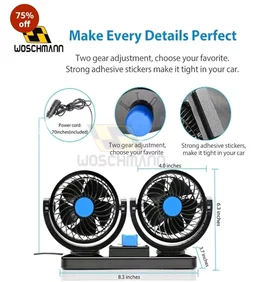 Woschmann Mitchell 12V DC Electric Car Fan for Dashboard, Double Head Cooling Electric Fan, 360 Degree Rotatable Small Fan for Car with 2 Speed Control, ABS Plastic, Dashboard Fan
