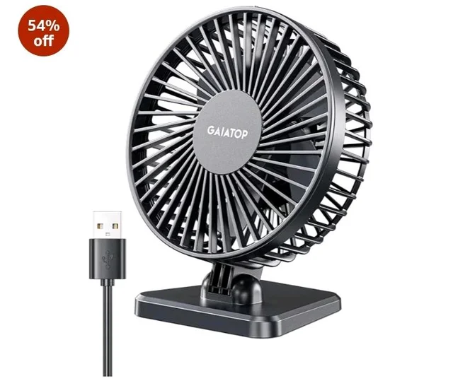 Gaiatop Small Desk Fan, 4.5 Inch Portable 3 Speeds Wind Desktop Table Cooling Fan in Single Button, Adjustment Mini Personal Fan for Home Desktop Office Car Outdoor, Black (Not Battery)