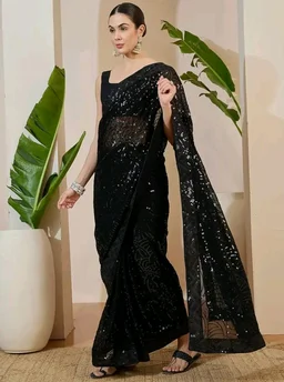 Visit the store
3.8 out of 5 stars 63
AKHILAM Women's Shimmer Pure Georgette Embroidered Ready To Wear one Minute Saree With Unstitched Blouse Piece