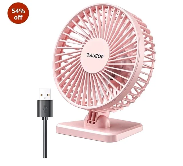 Gaiatop Small Desk Fan, Portable 3 Speeds Wind Desktop Table Cooling Fan in Single Button, Adjustment Mini Personal Fan for Home Desktop Office Car Outdoor