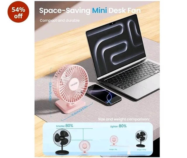 Gaiatop Small Desk Fan, Portable 3 Speeds Wind Desktop Table Cooling Fan in Single Button, Adjustment Mini Personal Fan for Home Desktop Office Car Outdoor