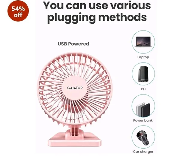 Gaiatop Small Desk Fan, Portable 3 Speeds Wind Desktop Table Cooling Fan in Single Button, Adjustment Mini Personal Fan for Home Desktop Office Car Outdoor