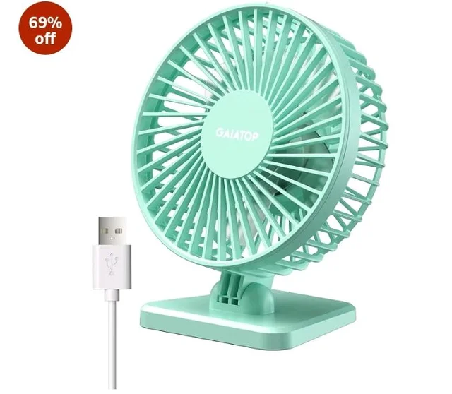 Gaiatop Small Desk Fan, 4.5 Inch Portable 3 Speeds Wind Desktop Table Cooling Fan in Single Button, Adjustment Mini Personal Fan for Home Desktop Office Car Outdoor, Black (Not Battery) (light green