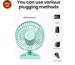 Gaiatop Small Desk Fan, 4.5 Inch Portable 3 Speeds Wind Desktop Table Cooling Fan in Single Button, Adjustment Mini Personal Fan for Home Desktop Office Car Outdoor, Black (Not Battery) (light green