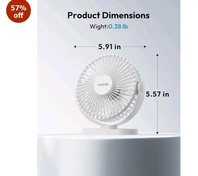 Gaiatop Small Desk Fan, 4.5 Inch Portable 3 Speeds Wind Desktop Table Cooling Fan in Single Button, Adjustment Mini Personal Fan for Home Desktop Office Car Outdoor, Black (Not Battery) (White)