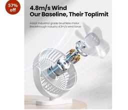Gaiatop Small Desk Fan, 4.5 Inch Portable 3 Speeds Wind Desktop Table Cooling Fan in Single Button, Adjustment Mini Personal Fan for Home Desktop Office Car Outdoor, Black (Not Battery) (White)