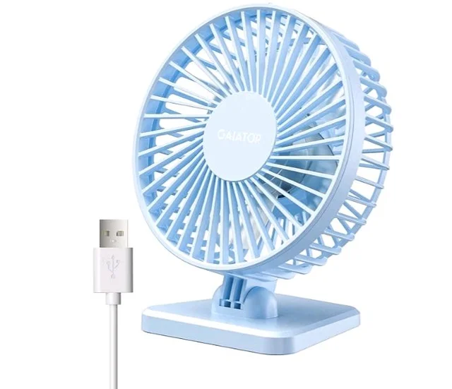 Gaiatop Small Desk Fan, 4.5 Inch Portable 3 Speeds Wind Desktop Table Cooling Fan in Single Button, Adjustment Mini Personal Fan for Home Desktop Office Car Outdoor, Black (Not Battery) (Sky Blue)