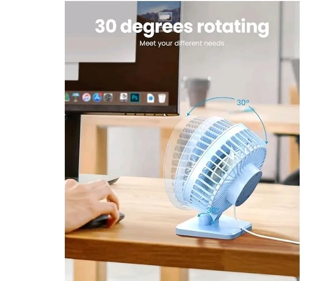 Gaiatop Small Desk Fan, 4.5 Inch Portable 3 Speeds Wind Desktop Table Cooling Fan in Single Button, Adjustment Mini Personal Fan for Home Desktop Office Car Outdoor, Black (Not Battery) (Sky Blue)