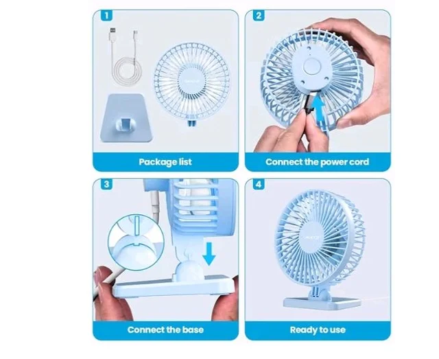 Gaiatop Small Desk Fan, 4.5 Inch Portable 3 Speeds Wind Desktop Table Cooling Fan in Single Button, Adjustment Mini Personal Fan for Home Desktop Office Car Outdoor, Black (Not Battery) (Sky Blue)