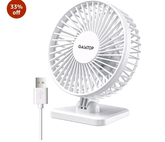 Gaiatop Small Desk Fan, Portable 3 Speeds Wind Desktop Table Cooling Fan in Single Button, Adjustment Mini Personal Fan for Home Desktop Office Car Outdoor (White)