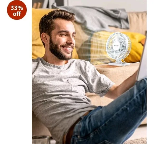 Gaiatop Small Desk Fan, Portable 3 Speeds Wind Desktop Table Cooling Fan in Single Button, Adjustment Mini Personal Fan for Home Desktop Office Car Outdoor (White)