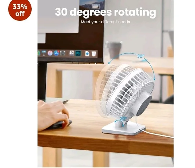 Gaiatop Small Desk Fan, Portable 3 Speeds Wind Desktop Table Cooling Fan in Single Button, Adjustment Mini Personal Fan for Home Desktop Office Car Outdoor (White)