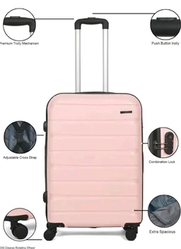 Teakwood Medium Cabin Size 8 Wheels Trolley Bag, Hard Cabin with Zipper Closure, Adjustable Push Button & Cross Side Strap, TSA Lock System 360 Degree (Medium, Rose)