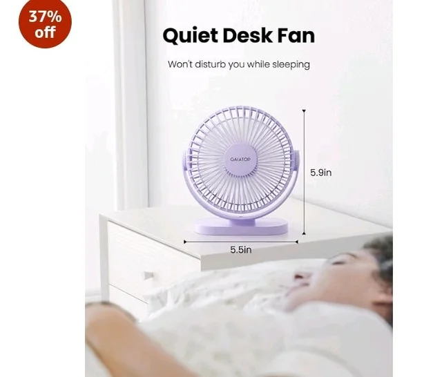 Gaiatop Small Desk Fan, 4.5 Inch Portable 3 Speeds Wind Desktop Table Cooling Fan in Single Button, Adjustment Mini Personal Fan for Home Desktop Office Car Outdoor, Black (Not Battery) (Purple)