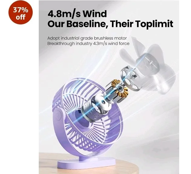 Gaiatop Small Desk Fan, 4.5 Inch Portable 3 Speeds Wind Desktop Table Cooling Fan in Single Button, Adjustment Mini Personal Fan for Home Desktop Office Car Outdoor, Black (Not Battery) (Purple)