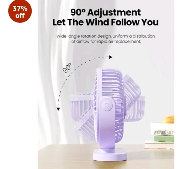 Gaiatop Small Desk Fan, 4.5 Inch Portable 3 Speeds Wind Desktop Table Cooling Fan in Single Button, Adjustment Mini Personal Fan for Home Desktop Office Car Outdoor, Black (Not Battery) (Purple)