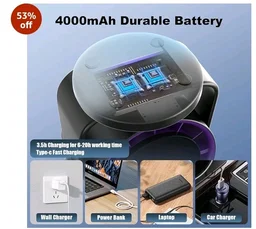 DOCOSS Rechargeable Desk Fan,Small Portable Table Fan for Office and home, No Plug-in with Digital Display,4000mAh Battery, 105° Adjustable Tilt