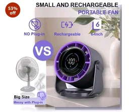 DOCOSS Rechargeable Desk Fan,Small Portable Table Fan for Office and home, No Plug-in with Digital Display,4000mAh Battery, 105° Adjustable Tilt