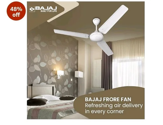 Bajaj Frore 1200 MM (48") Stars Rated Ceiling Fans for Home | BEE 1 star Rated Energy Efficient Ceiling Fan | Rust Free Coating for Long Life | High Air Delivery | 2-Yr Warranty 【White】