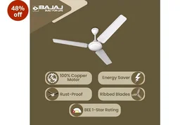 Bajaj Frore 1200 MM (48") Stars Rated Ceiling Fans for Home | BEE 1 star Rated Energy Efficient Ceiling Fan | Rust Free Coating for Long Life | High Air Delivery | 2-Yr Warranty 【White】