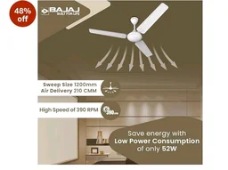 Bajaj Frore 1200 MM (48") Stars Rated Ceiling Fans for Home | BEE 1 star Rated Energy Efficient Ceiling Fan | Rust Free Coating for Long Life | High Air Delivery | 2-Yr Warranty 【White】