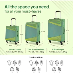 American Tourister Mystic | Cabin Trolley Bag (58 cm) | 360° 4 Wheel Travel Luggage | 1 Compartments | Soft Luggage Polyester Expandable Suitcase | Combination Lock | 3 Years Warranty | Piquant Green