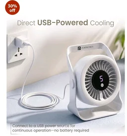 Portronics Toofan X Lite USB Powered Table & Hanging Fan, 5 Adjustable Speed Modes, 3200 RPM High-Speed BLDC Motor, 7-Blade Airflow, 360° Rotatable Head, Portable Cooling Fan for Home & Office