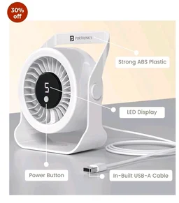 Portronics Toofan X Lite USB Powered Table & Hanging Fan, 5 Adjustable Speed Modes, 3200 RPM High-Speed BLDC Motor, 7-Blade Airflow, 360° Rotatable Head, Portable Cooling Fan for Home & Office