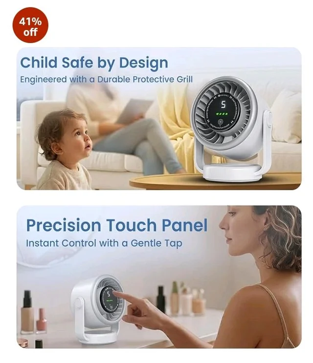 Portronics Toofan X Desk & Hanging Fan with Digital Display, 5 Speed Modes, Touch Control, 4000mAh Rechargeable Battery, 2500 RPM BLDC Motor, Type-C Charging, 7-Blade Airflow, Up to 6 Hours Runtime